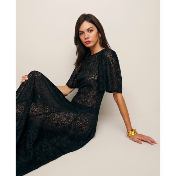 REFORMATION Waller Lace Black Knit Maxi Dress Size Small NWT - Picture 3 of 9